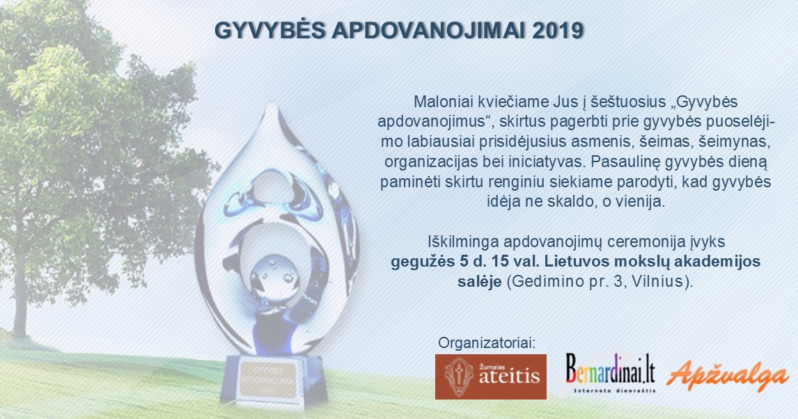 Kvietimas Gyvybės apdovanojimai 2019